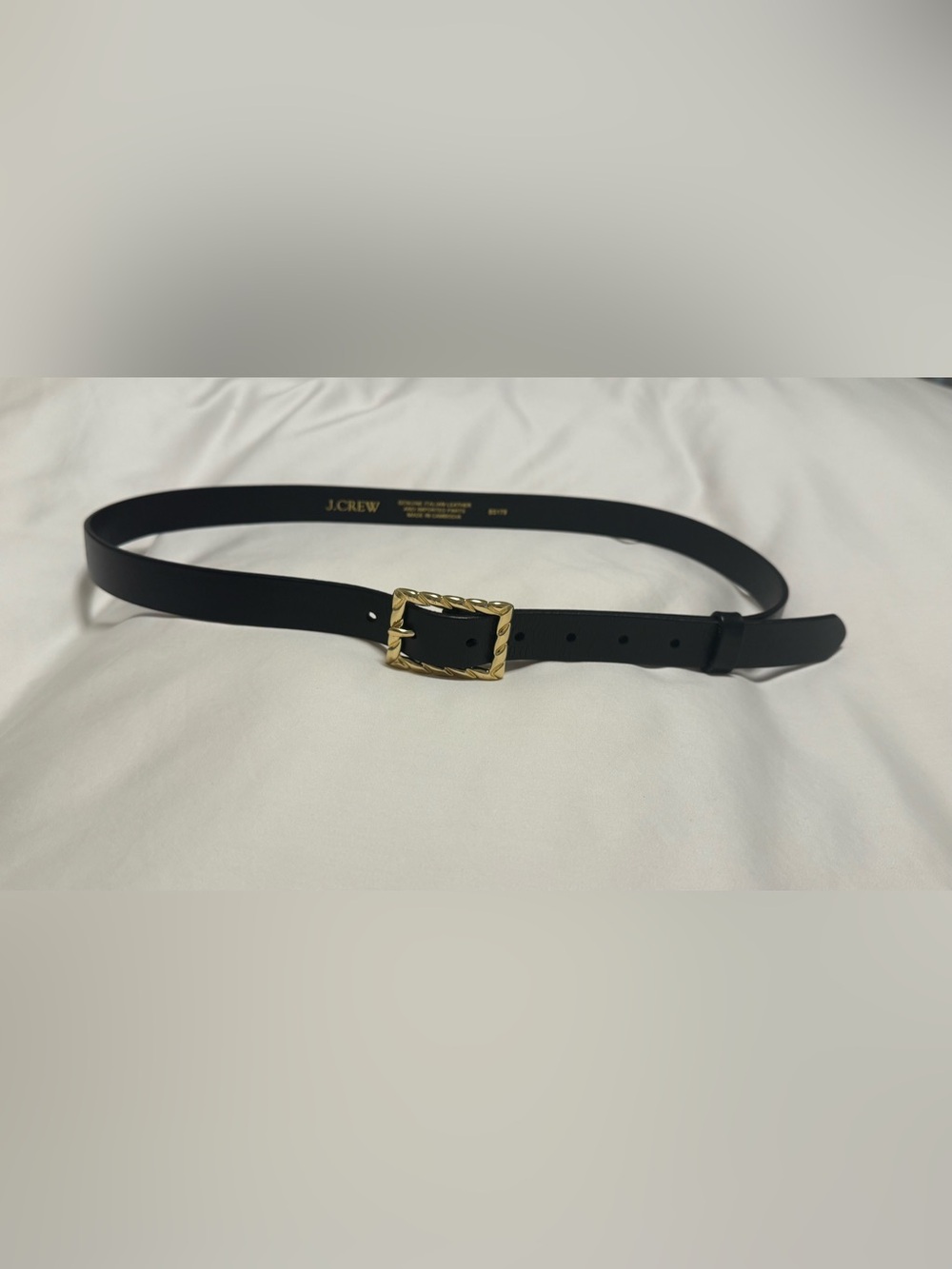 J. Crew Black Leather Belt with Gold Twisted Buckle L
